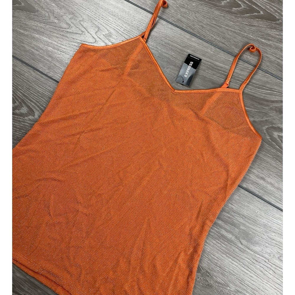 Express Women's Sleeveless Metallic V Neck‎ Camisole Tank Top Orange Large New